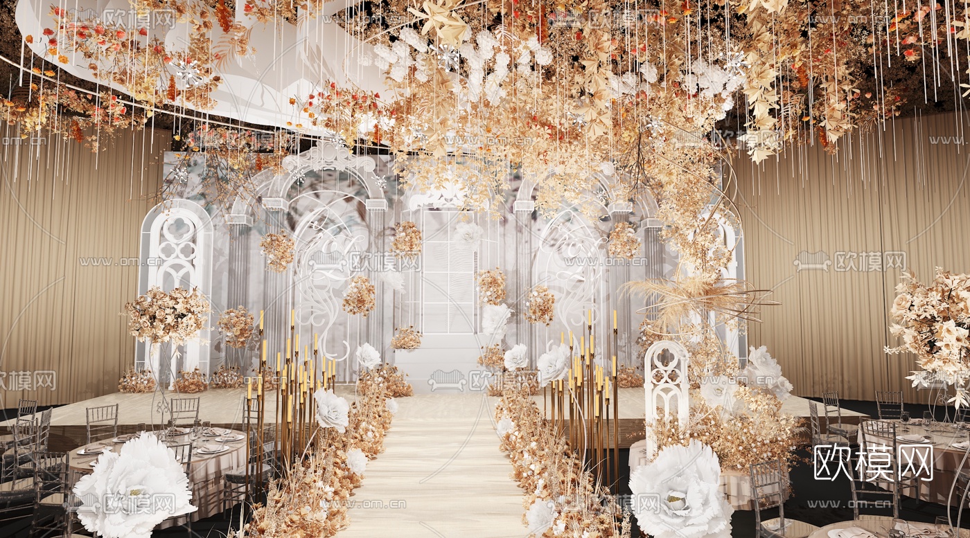 欧式婚礼美陈宴会厅3d模型下载（渲染图8）