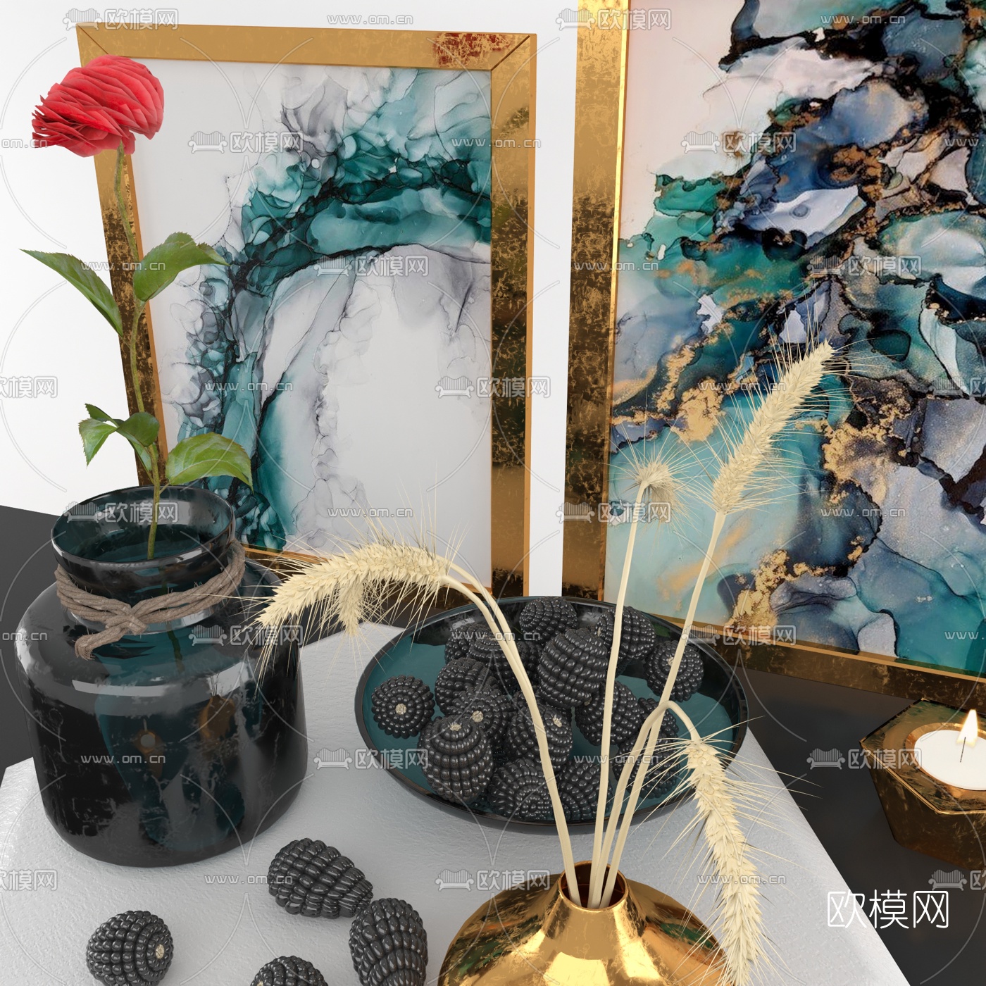 现代插花花瓶烛台灯摆件3d模型下载（渲染图2）