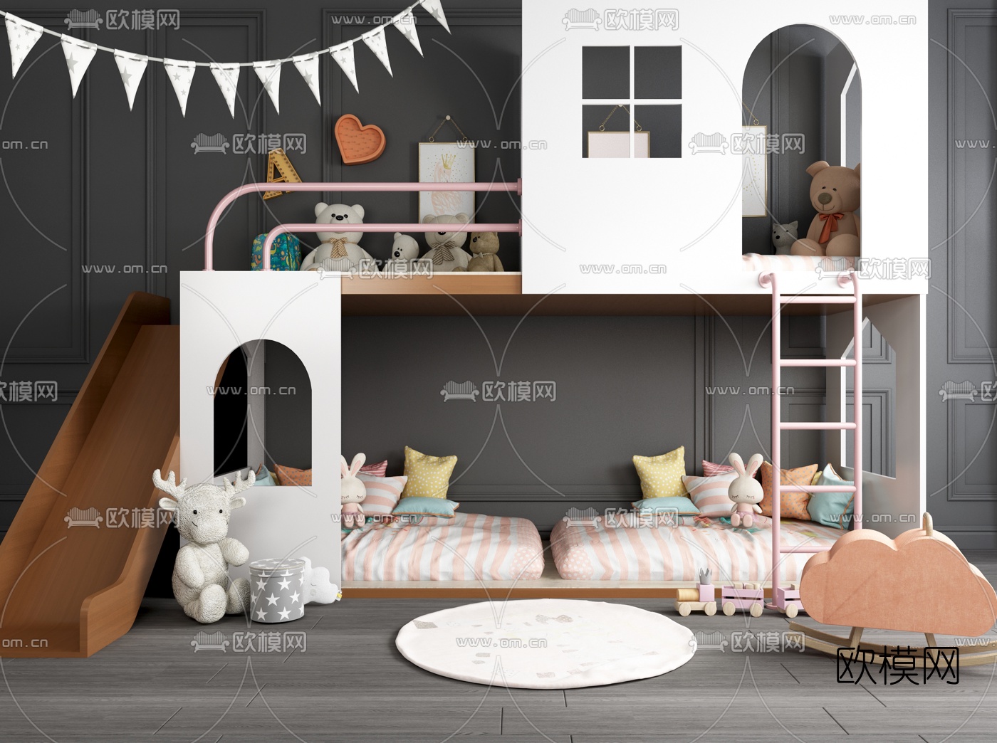 现代儿童床上下床3d模型下载