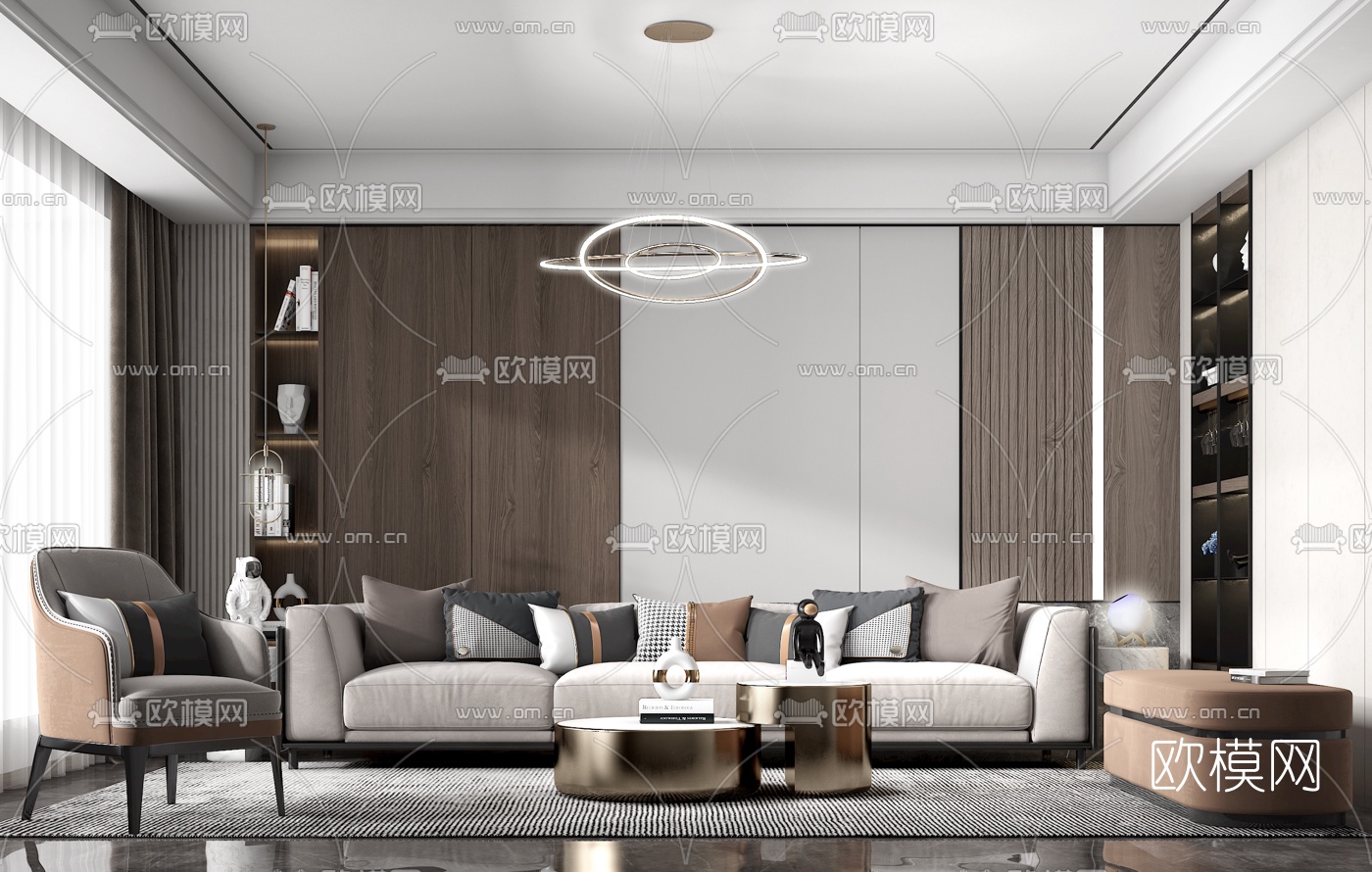 现代布艺沙发组合3d模型下载（渲染图1）