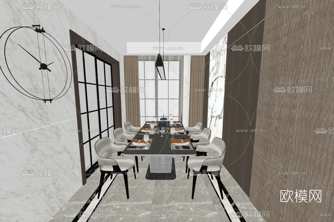 现代条形餐桌椅su模型