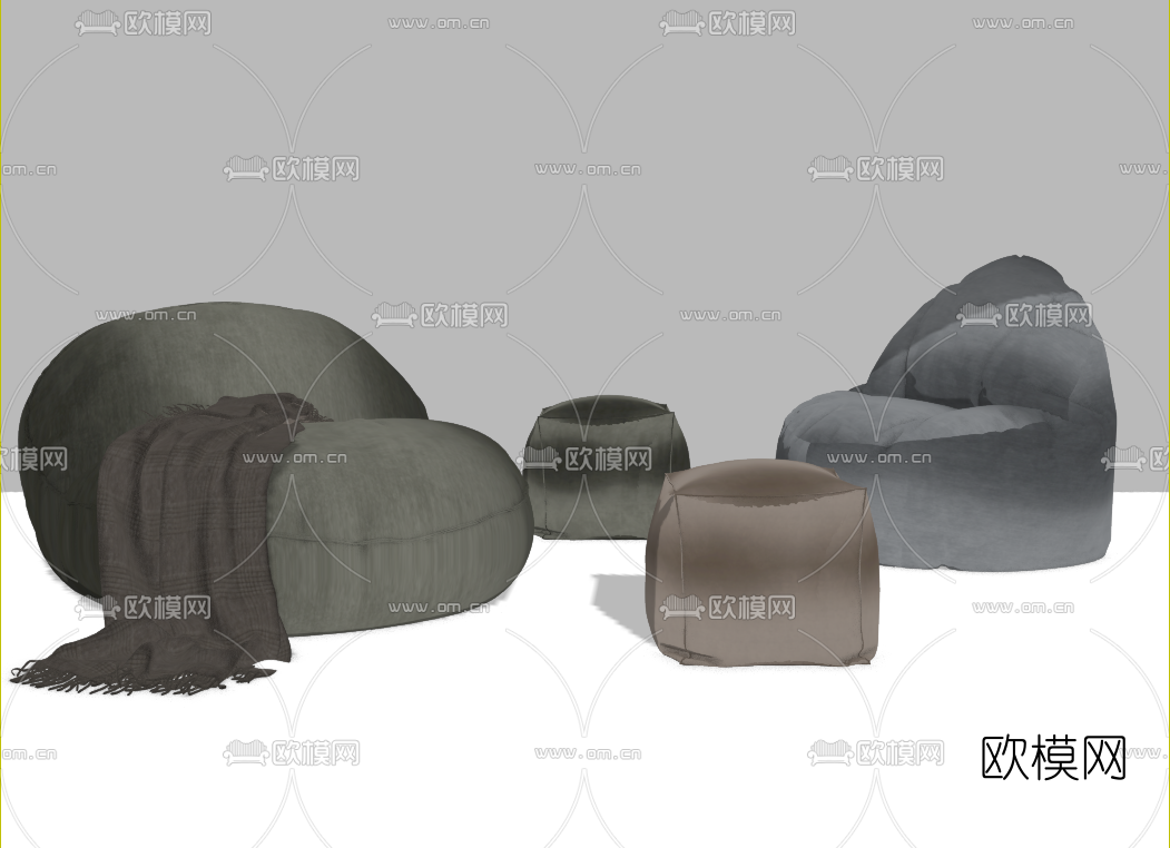 现代布艺懒人沙发su模型下载（渲染图2）