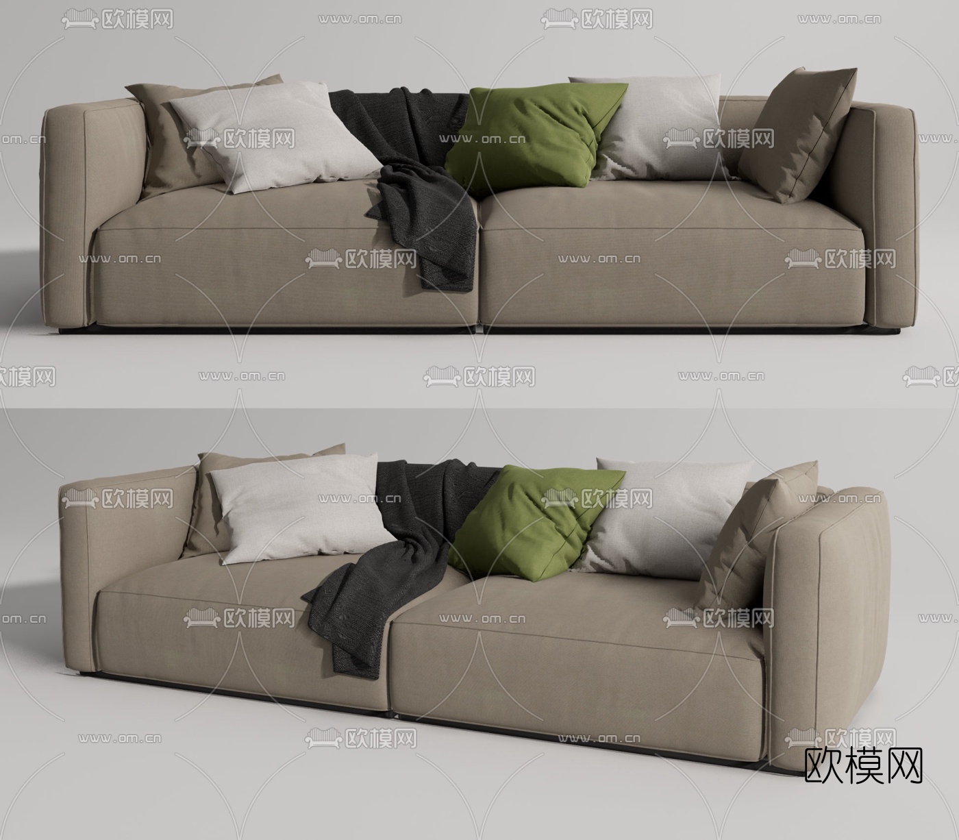 现代布艺双人沙发su模型下载（渲染图1）