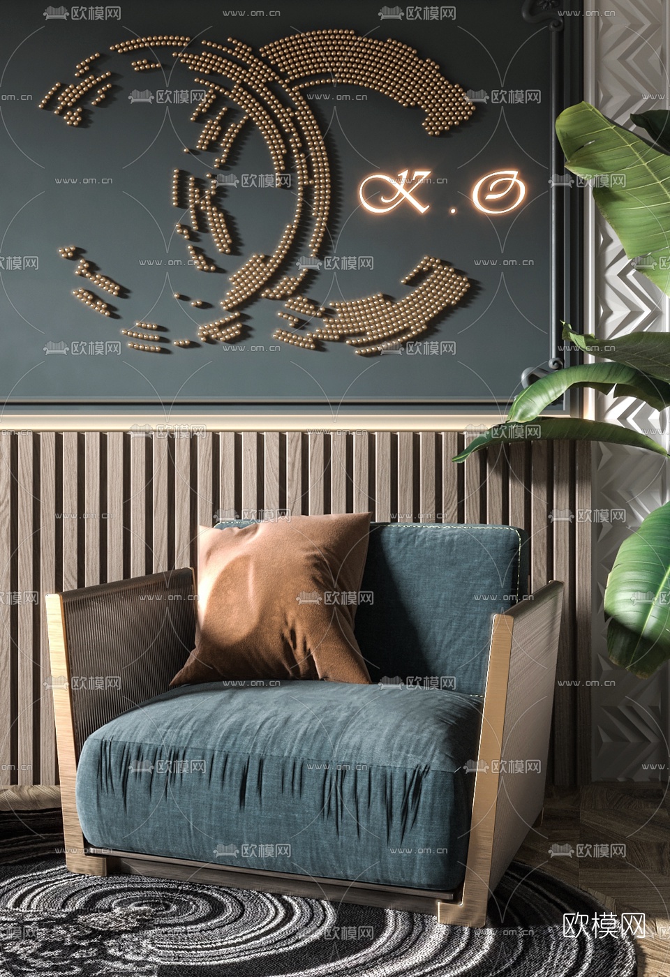 现代轻奢单人沙发3d模型下载（渲染图3）