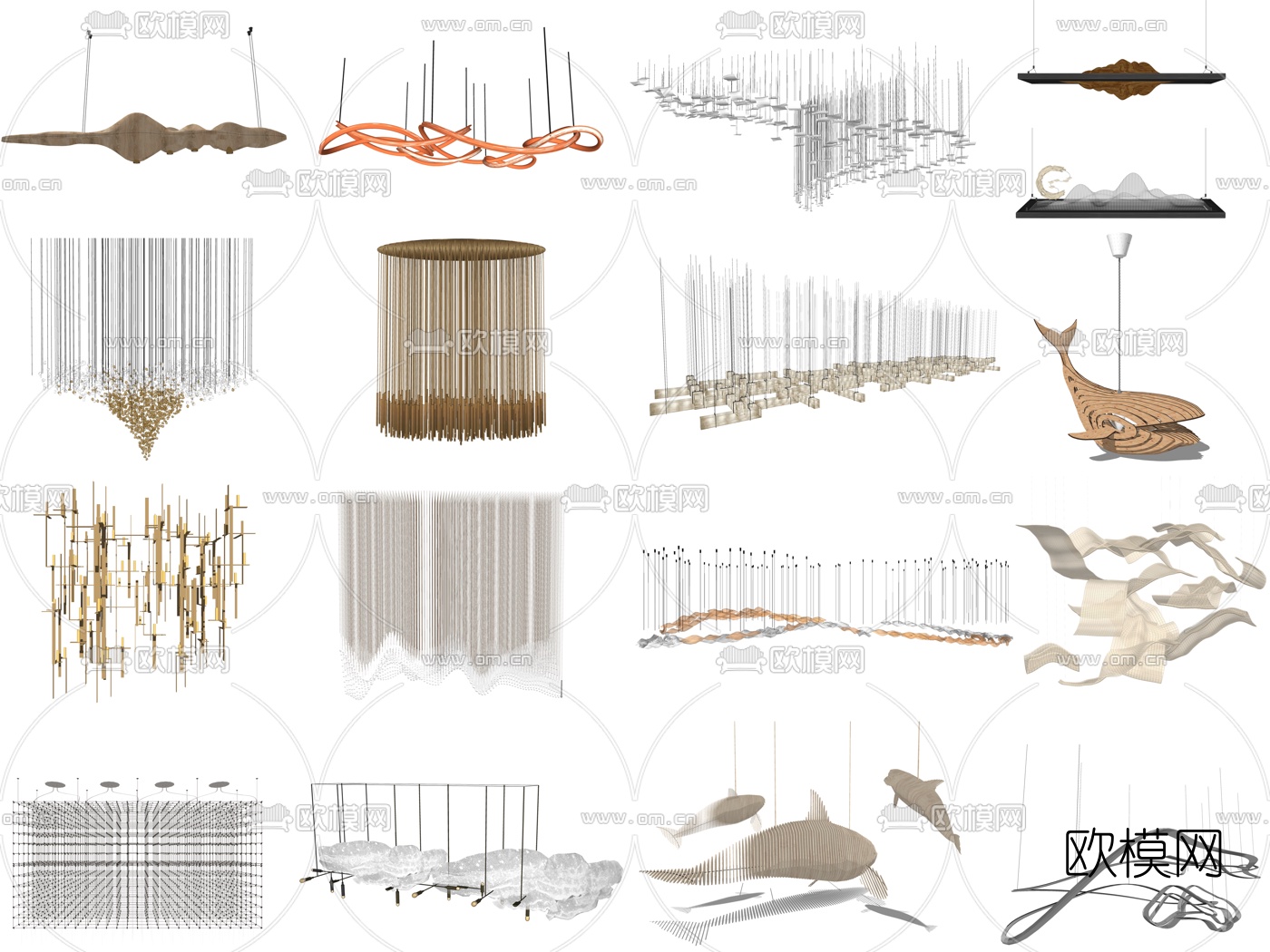 现代艺术吊灯su模型下载（渲染图2）