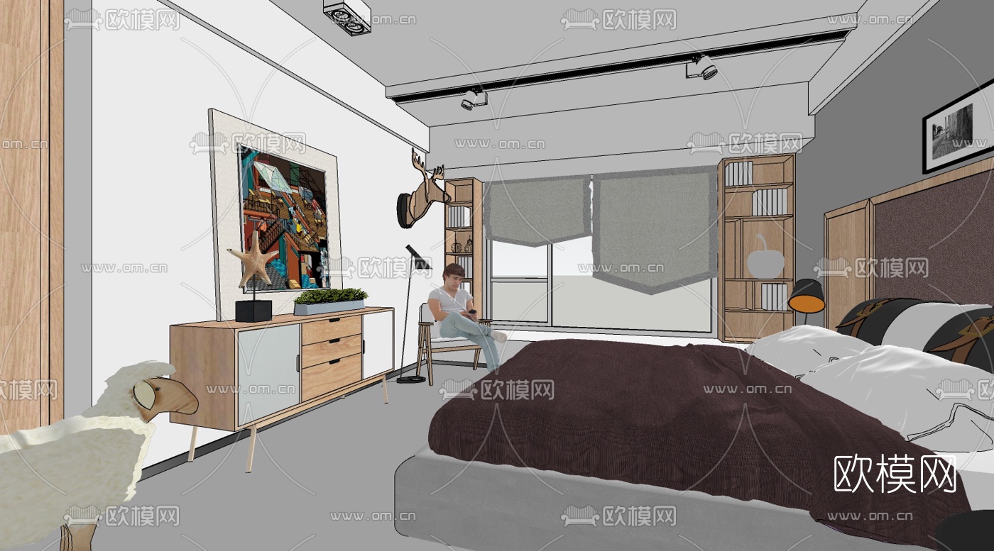 北欧主人房卧室su模型下载（渲染图1）