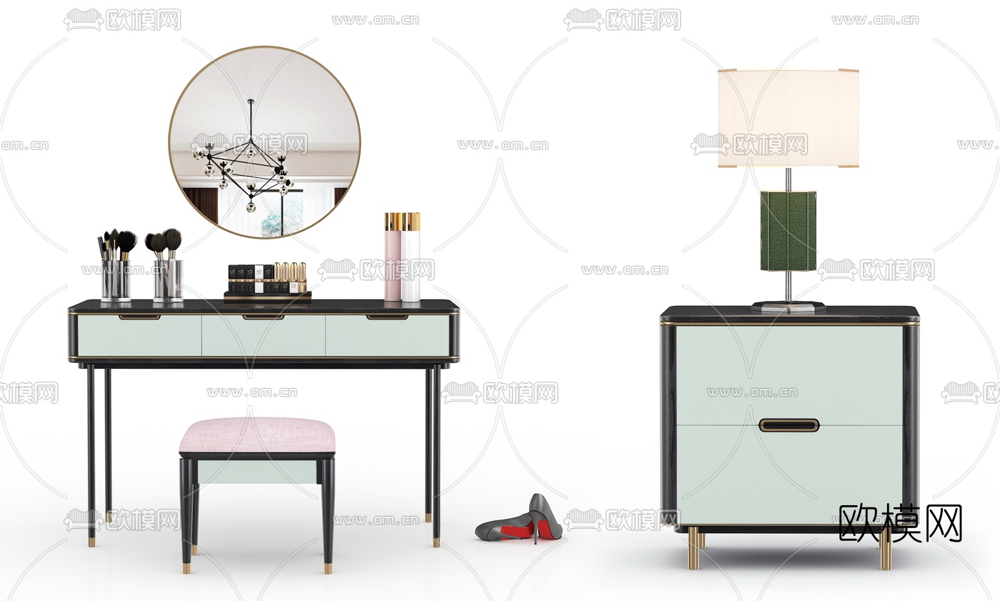 现代轻奢梳妆台床头柜3d模型下载