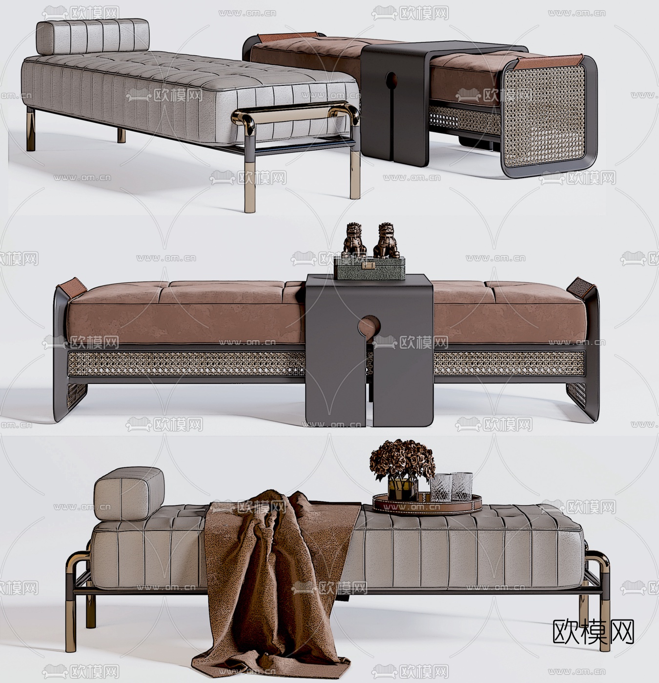 现代轻奢床尾凳脚踏su模型下载（渲染图1）