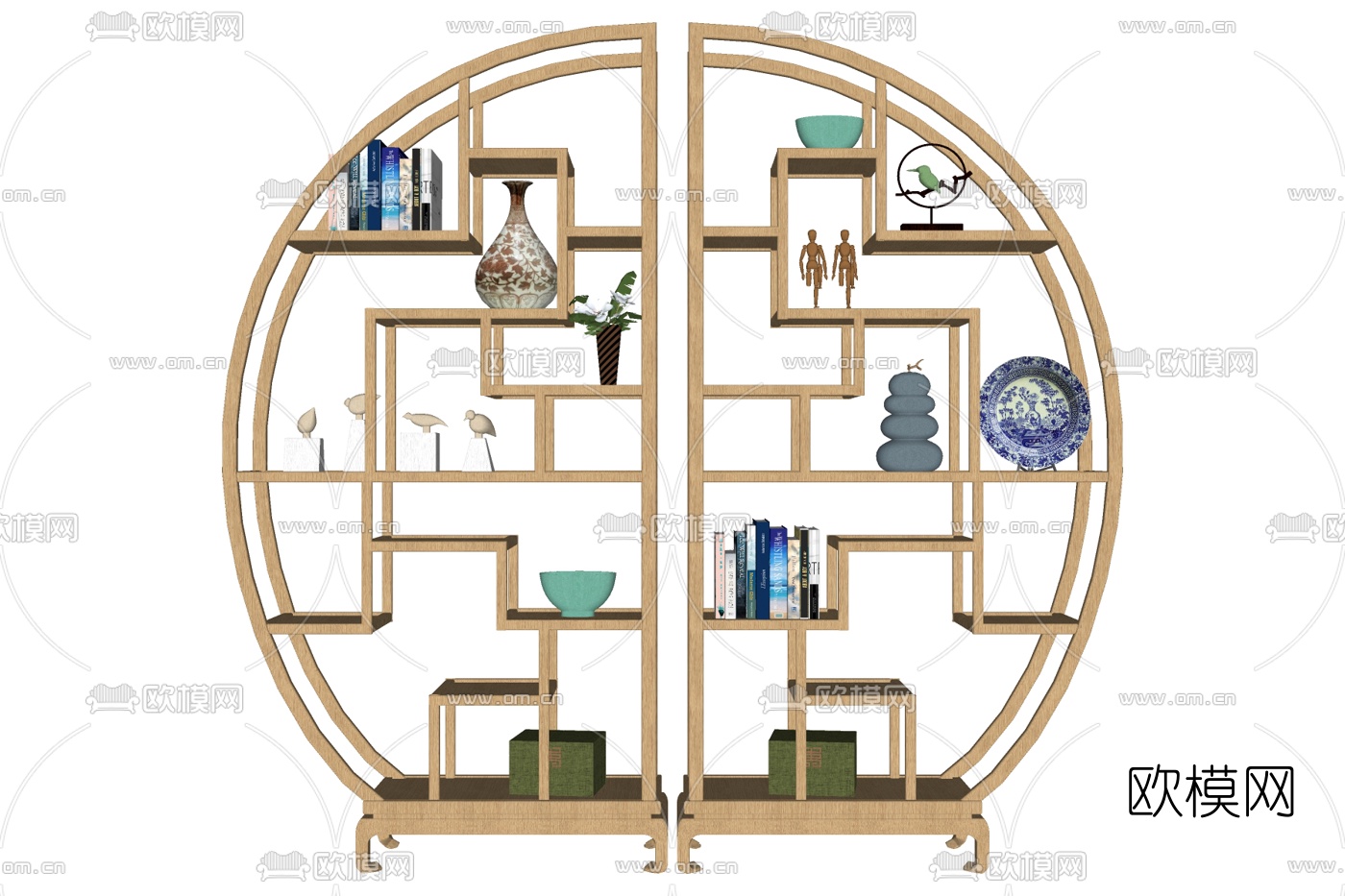 新中式博古架su模型下载