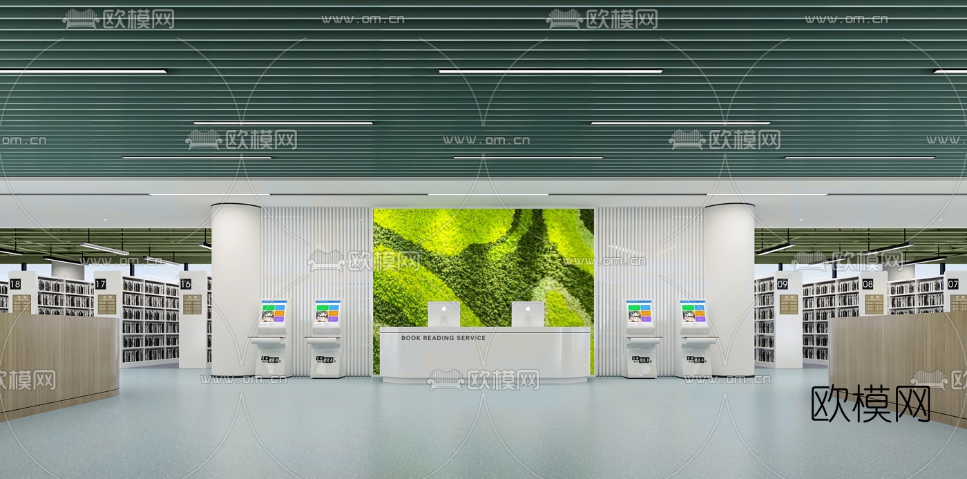 现代图书馆阅览室3d模型
