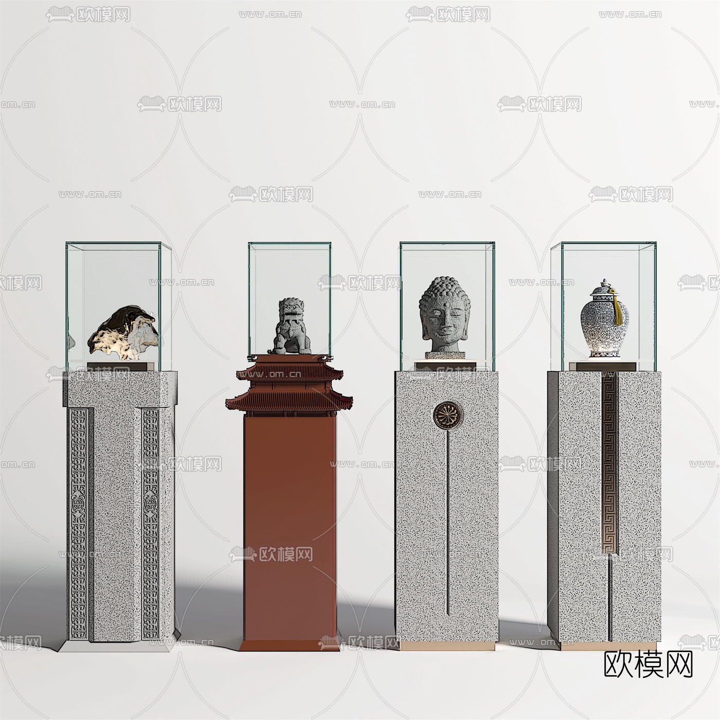 新中式佛像雕塑su模型下载（渲染图1）