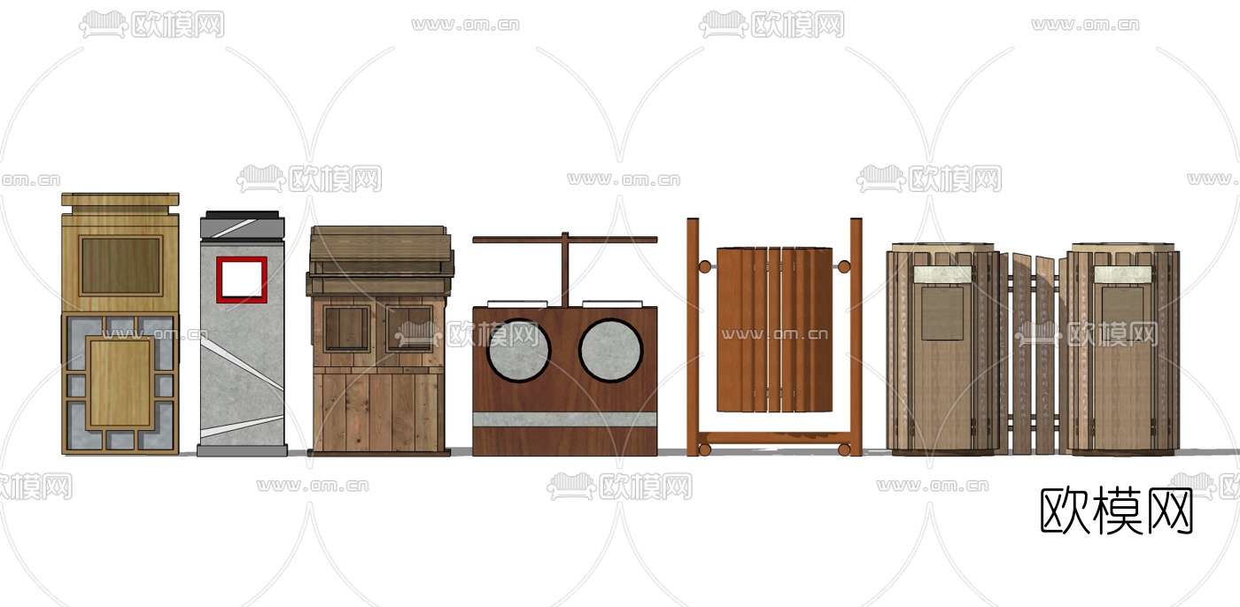 新中式垃圾桶su模型下载