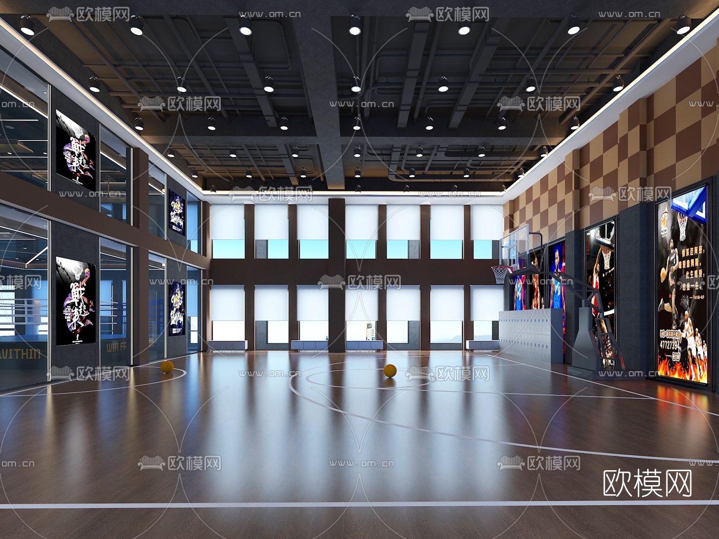 现代室内篮球场3d模型下载