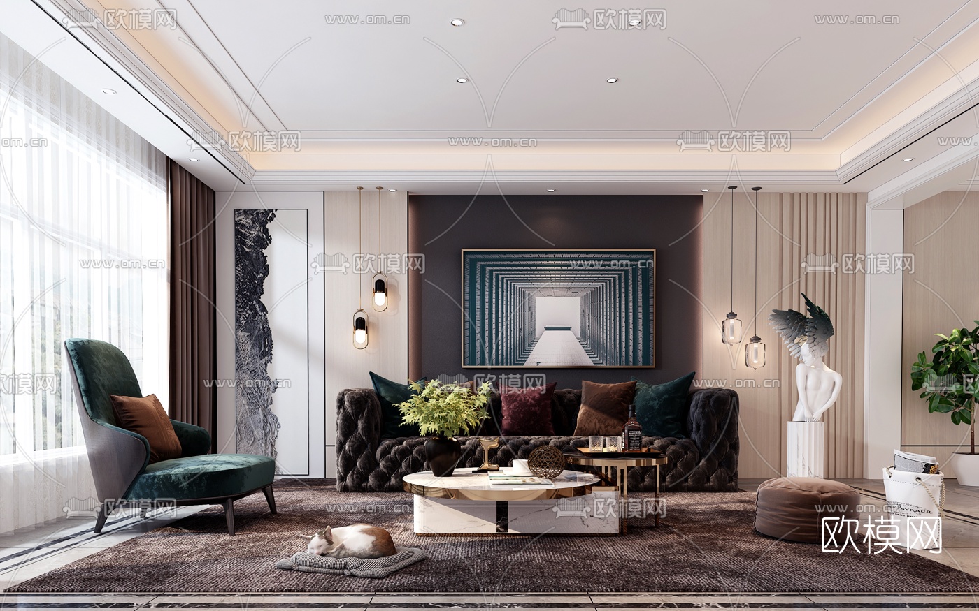 后现代绒布沙发组合3d模型下载