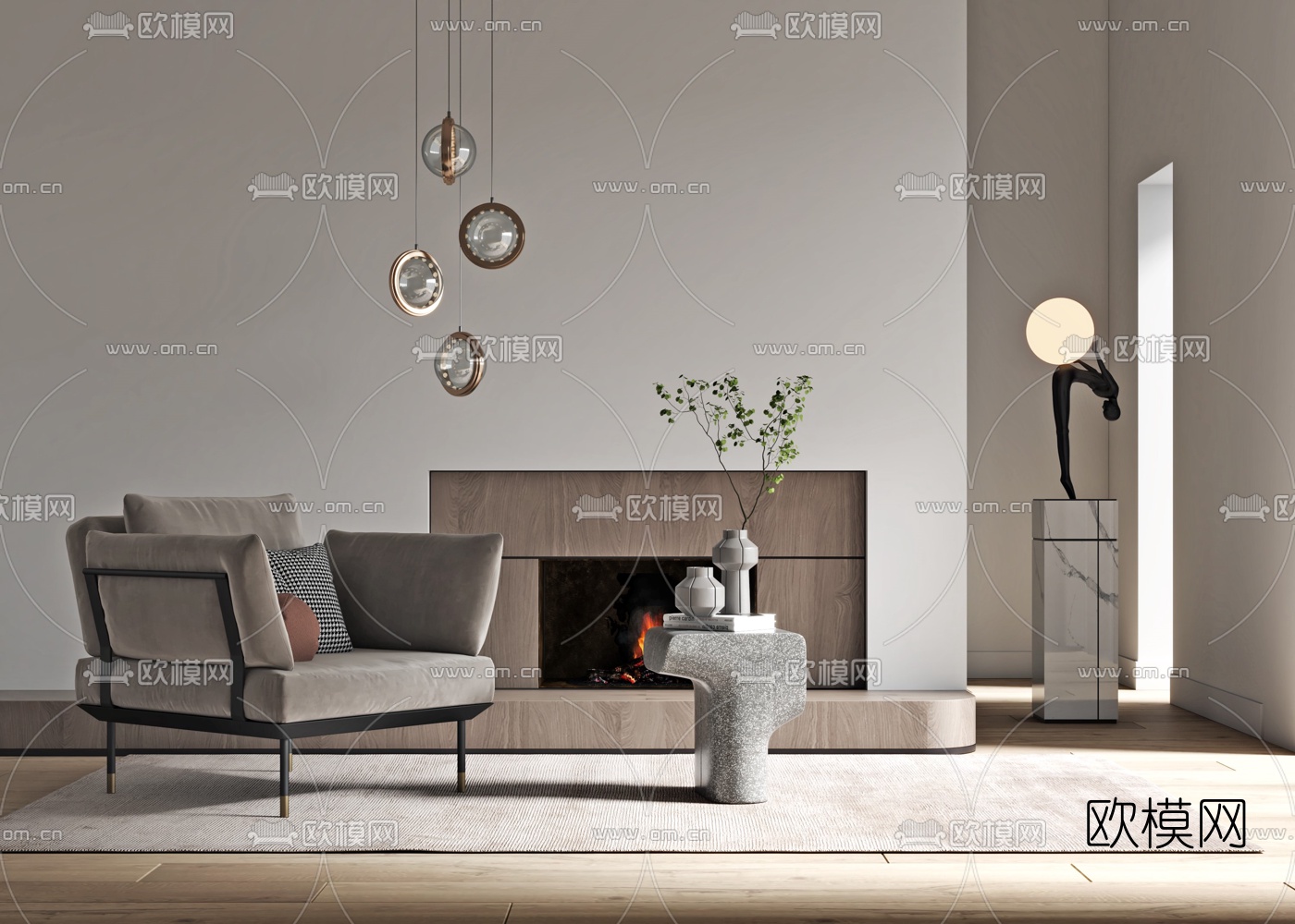 现代单人沙发边几3d模型下载