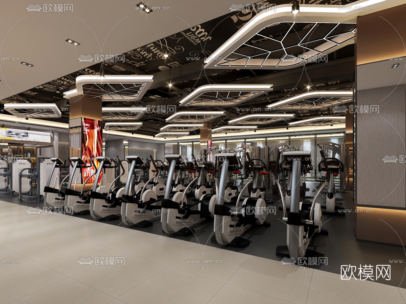 工业风混搭健身房3d模型下载（渲染图3）