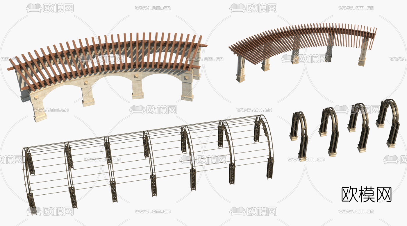 简欧长廊廊架3d模型下载