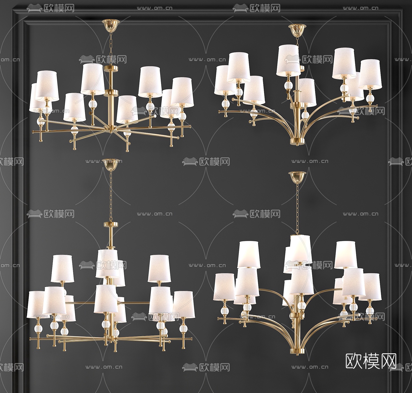 简美轻奢多头吊灯3d模型下载