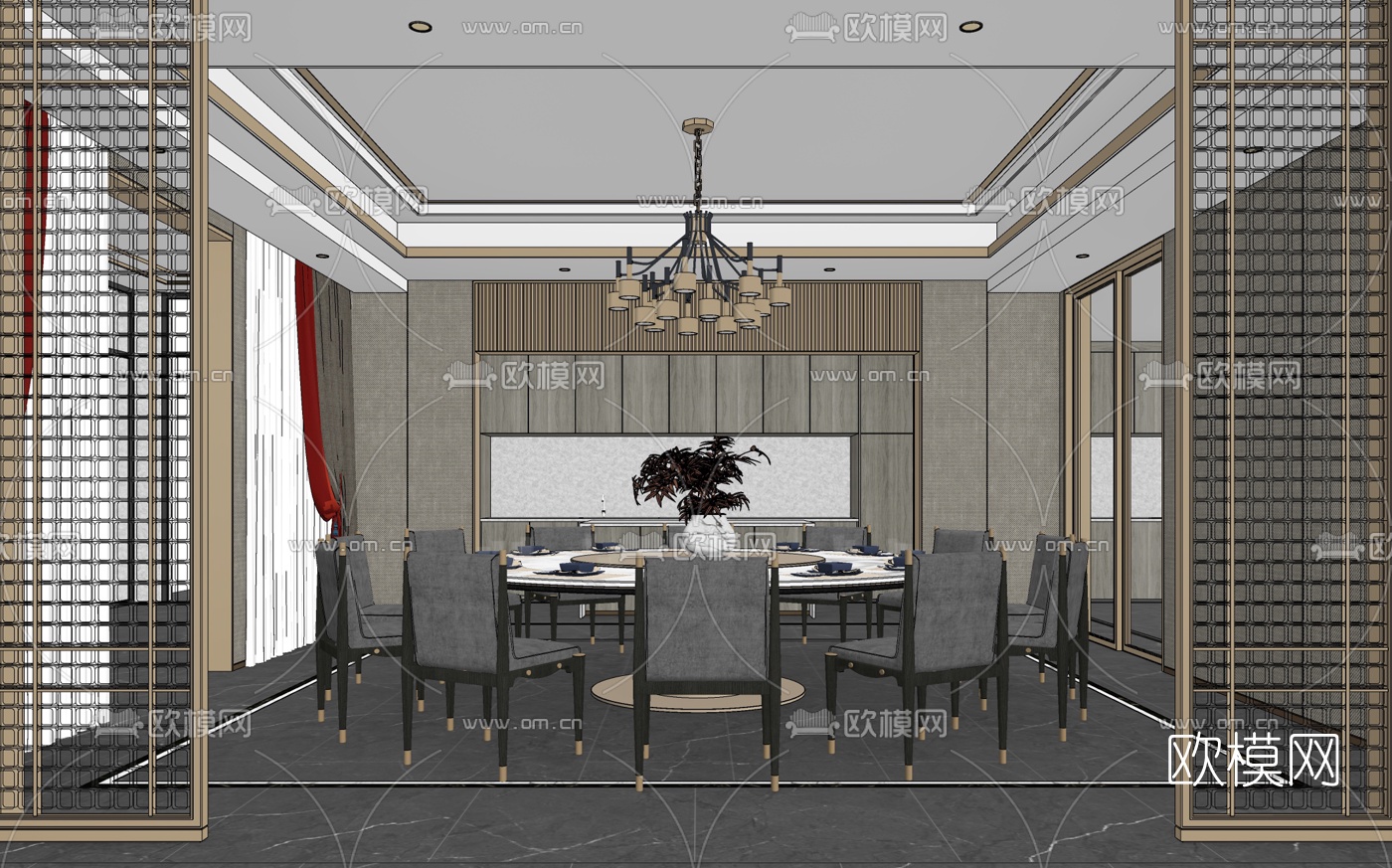 现代餐厅包厢su模型下载（渲染图2）