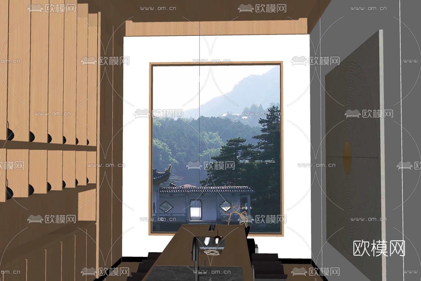 新中式茶室su模型下载