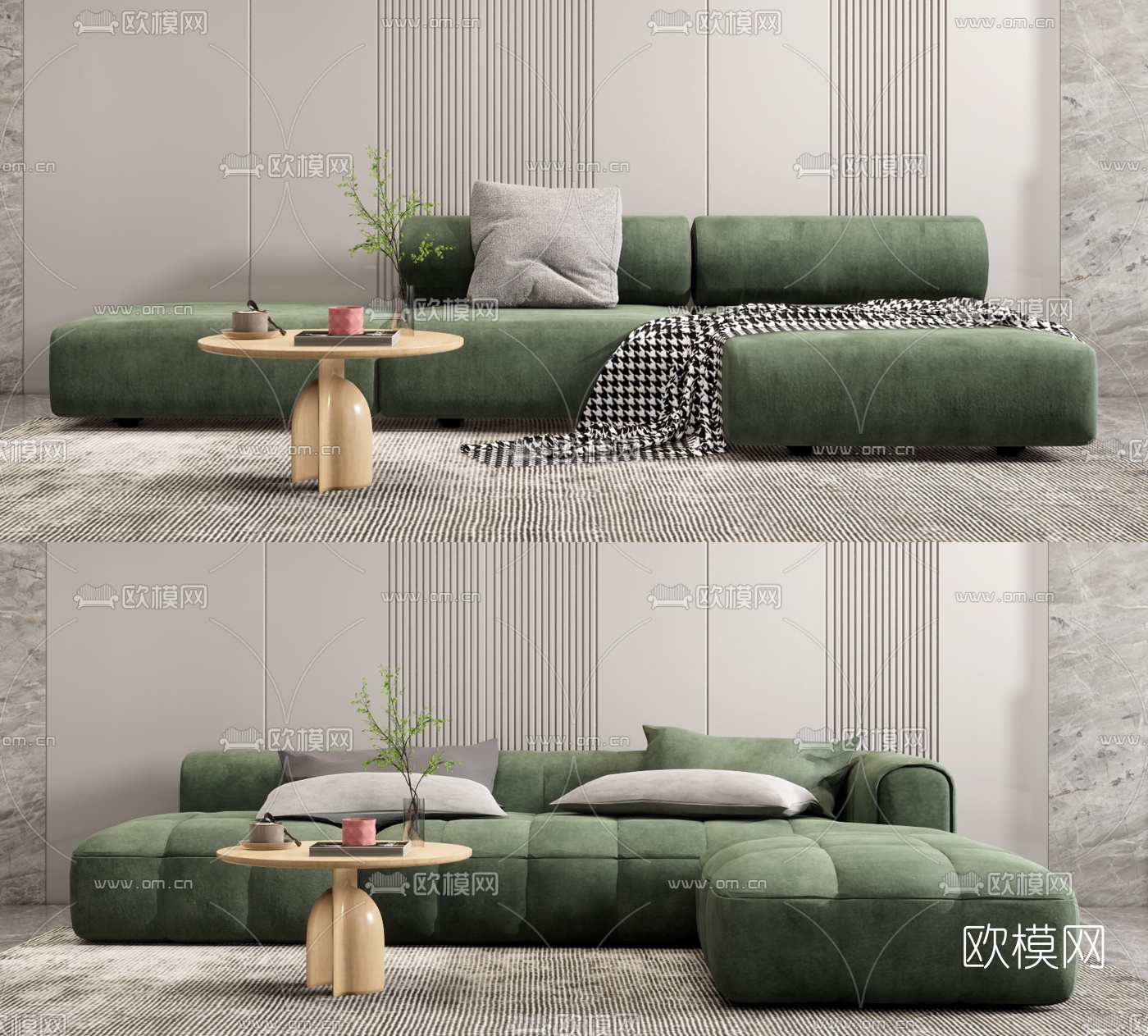 现代布艺多人沙发su模型下载（渲染图1）