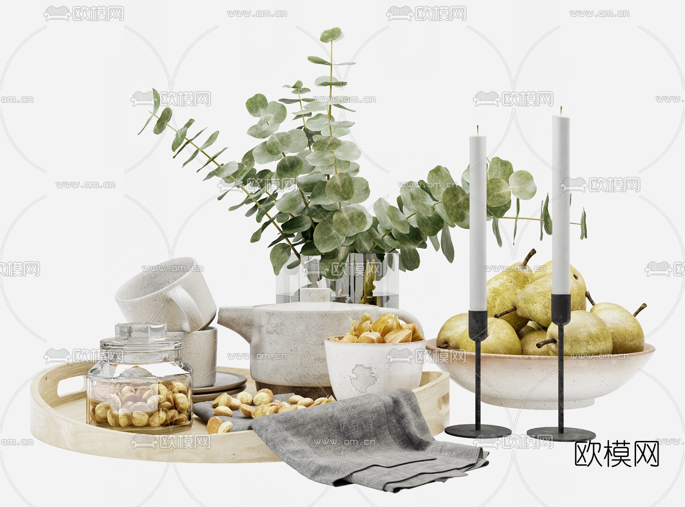 现代花瓶蜡烛食物摆件3d模型