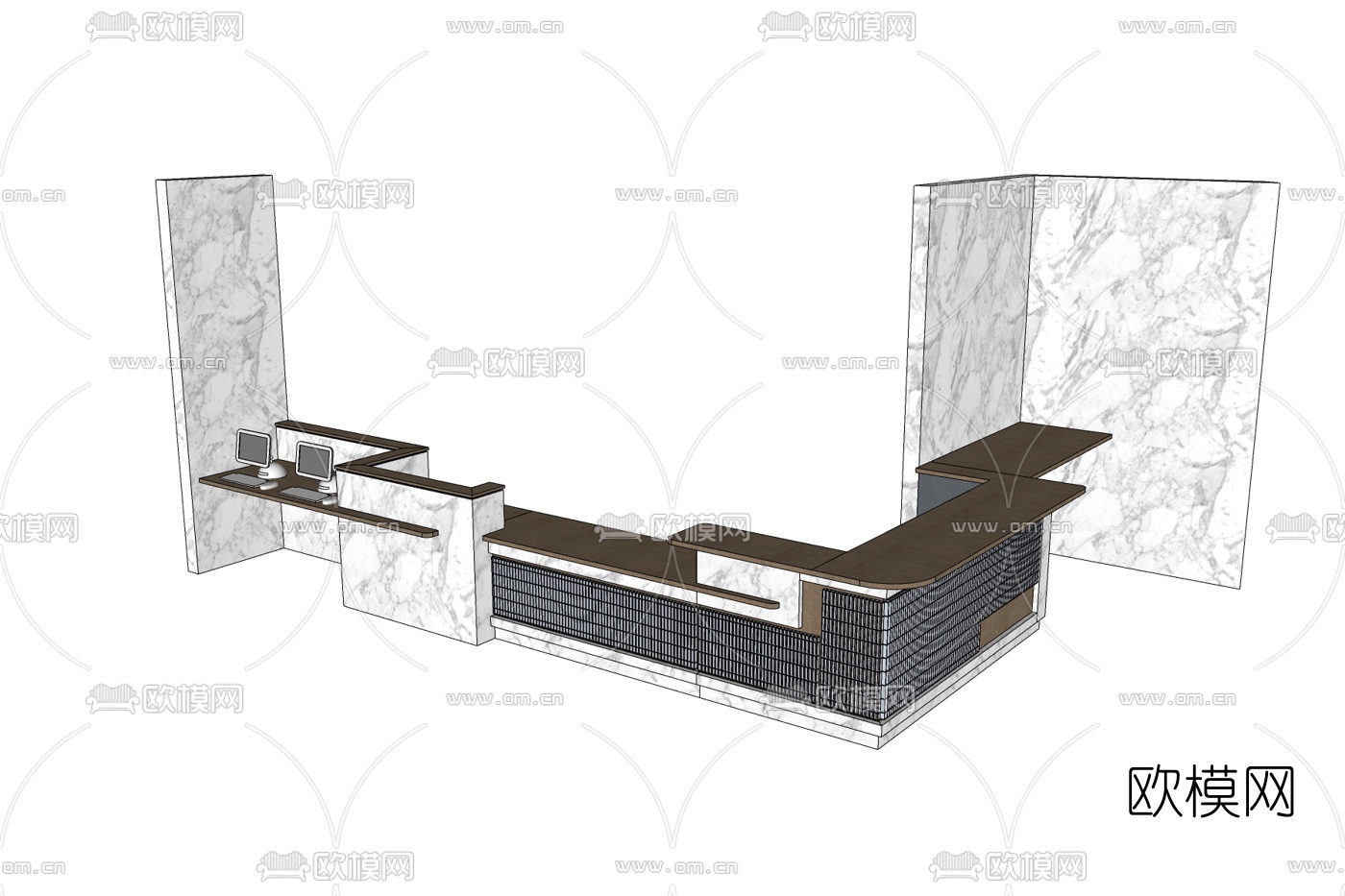 现代接待台免费su模型下载