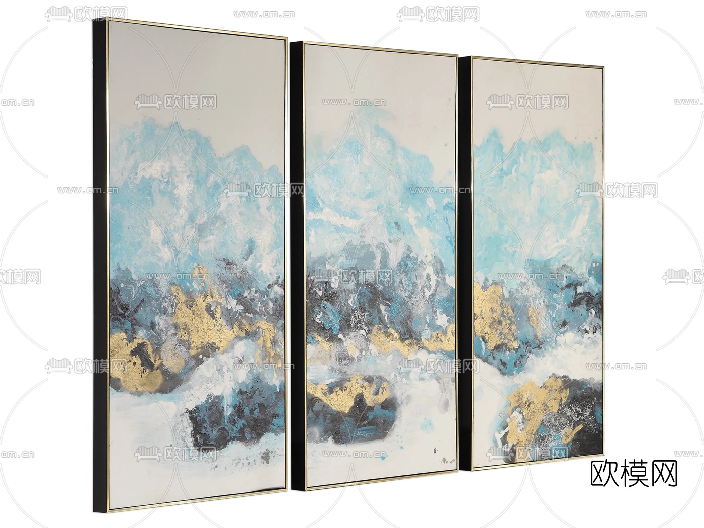 现代水彩山水挂画3d模型