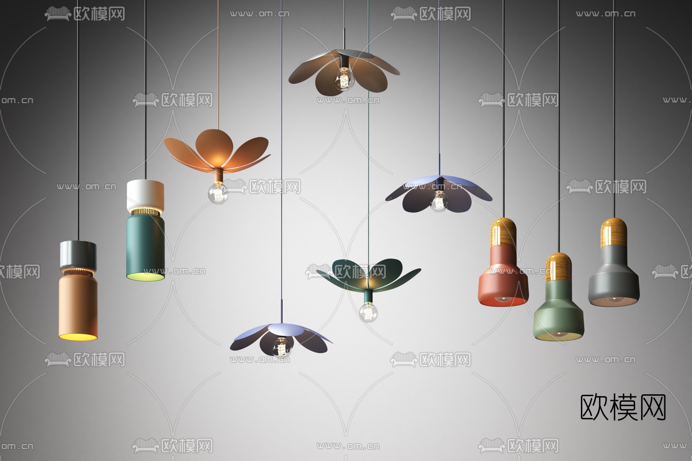 北欧彩色花瓣吊灯3d模型下载_ID10256676_3dmax免费模型-欧模网