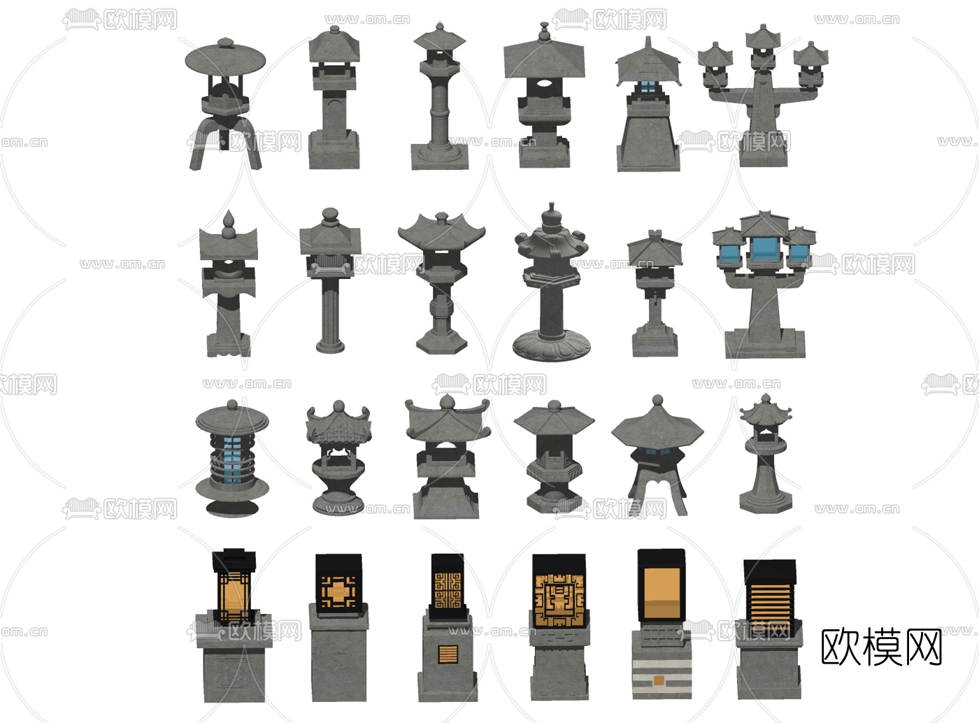 中式草坪景观庭院灯su模型下载（渲染图2）