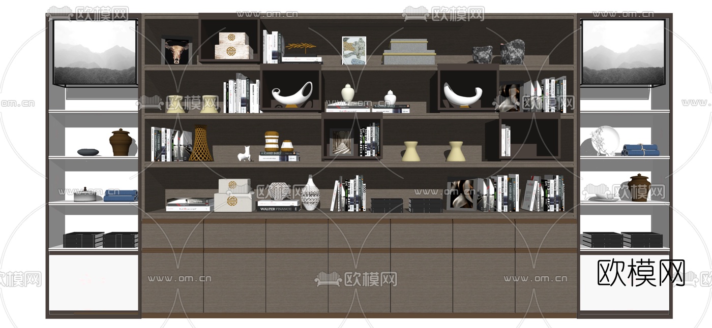 新中式实木装饰柜su模型