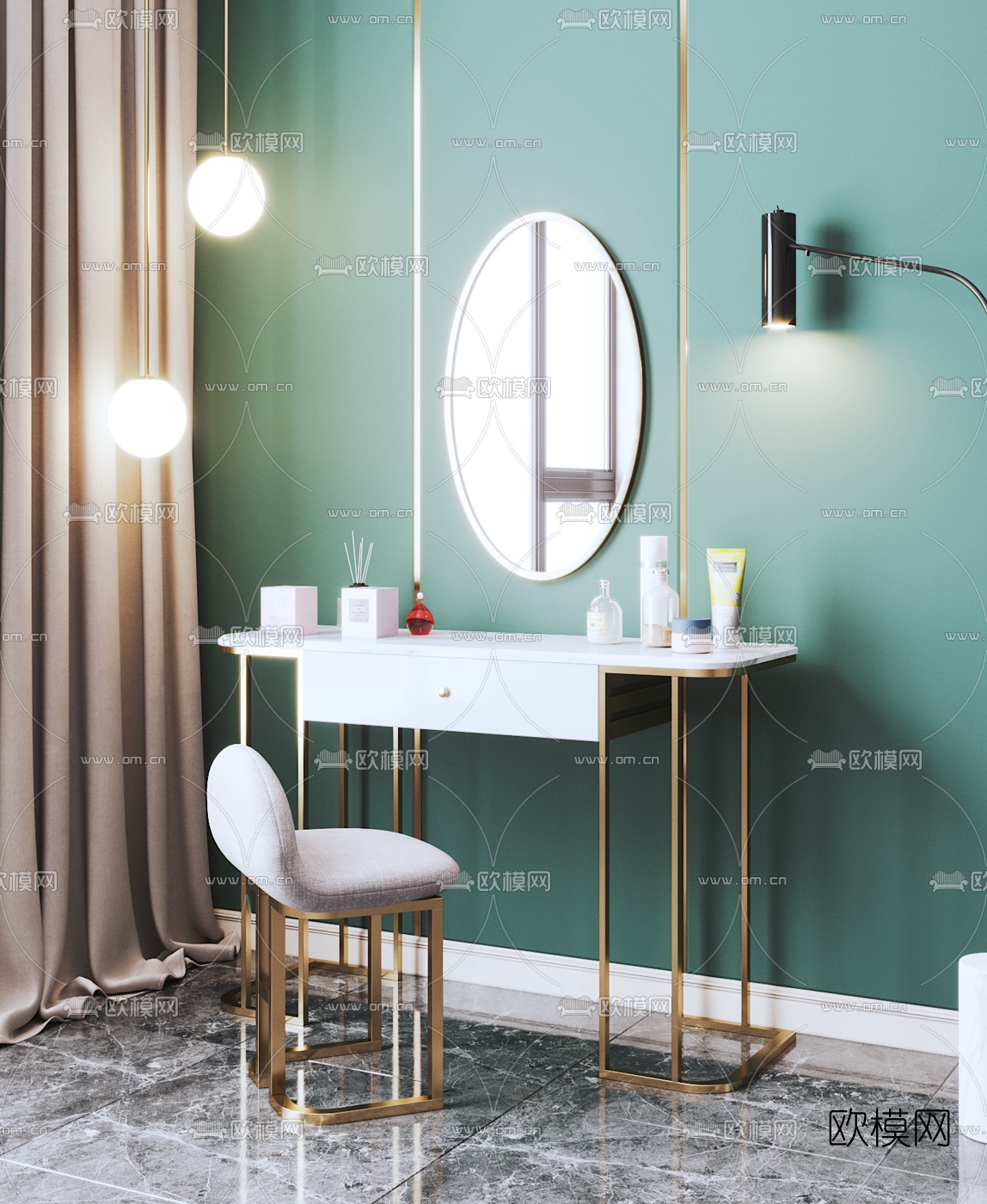 现代金属梳妆台3d模型下载