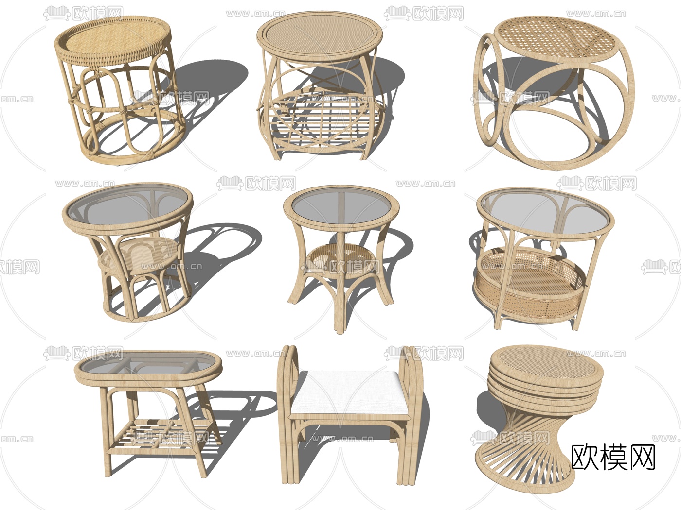 新中式藤编茶几su模型下载
