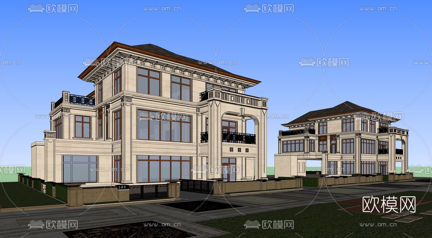 简欧联排别墅su模型下载（渲染图2）