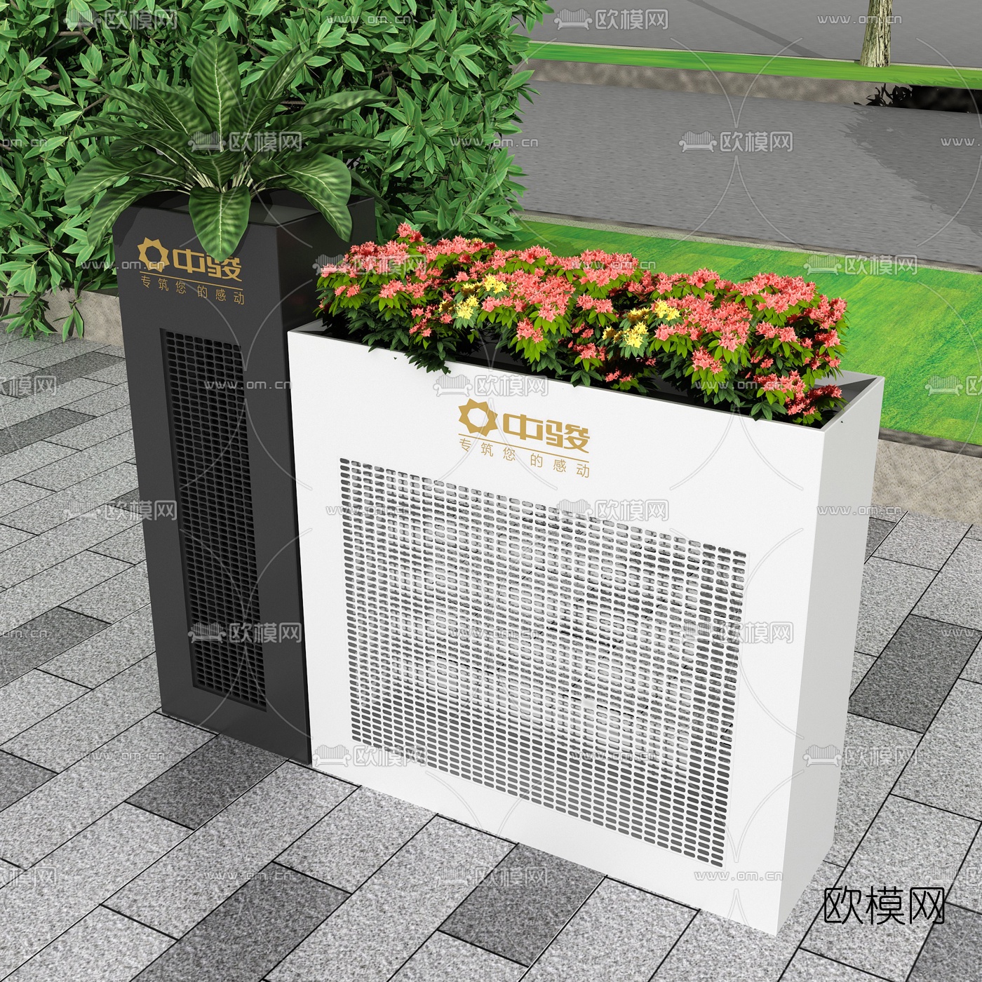 现代室外镂空花箱3d模型下载（渲染图4）