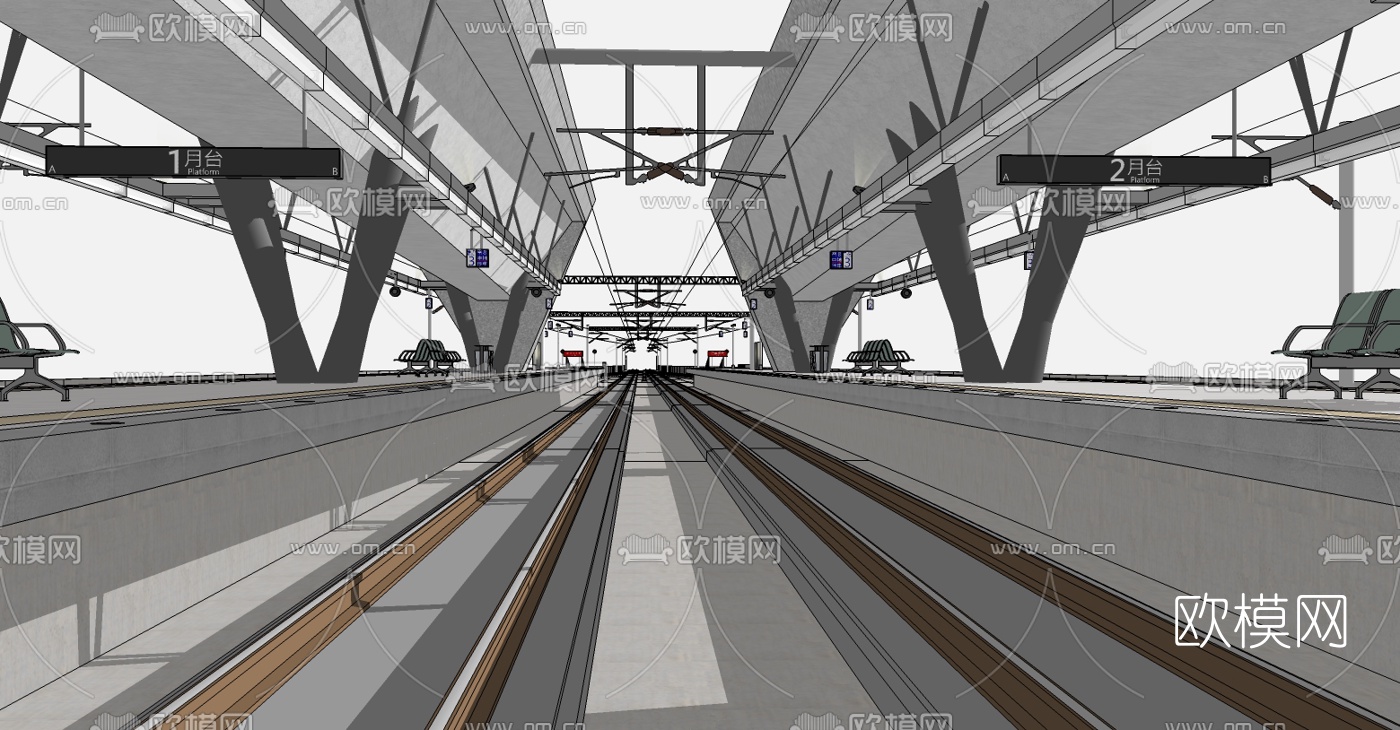 现代车站站台su模型下载（渲染图3）