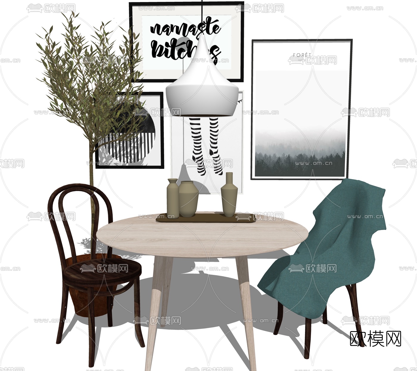 工业风餐桌椅su模型下载