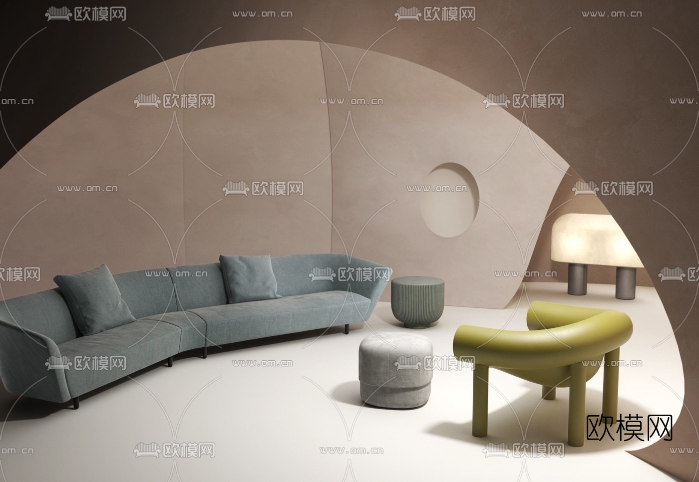 现代沙发桌椅组合3d模型