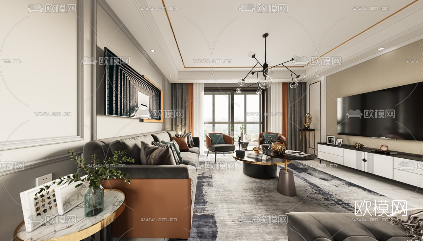 现代客厅餐厅cr全景3d模型
