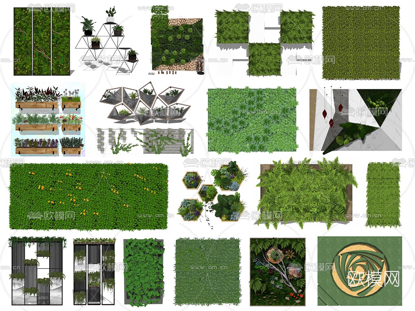 现代植物墙su模型下载