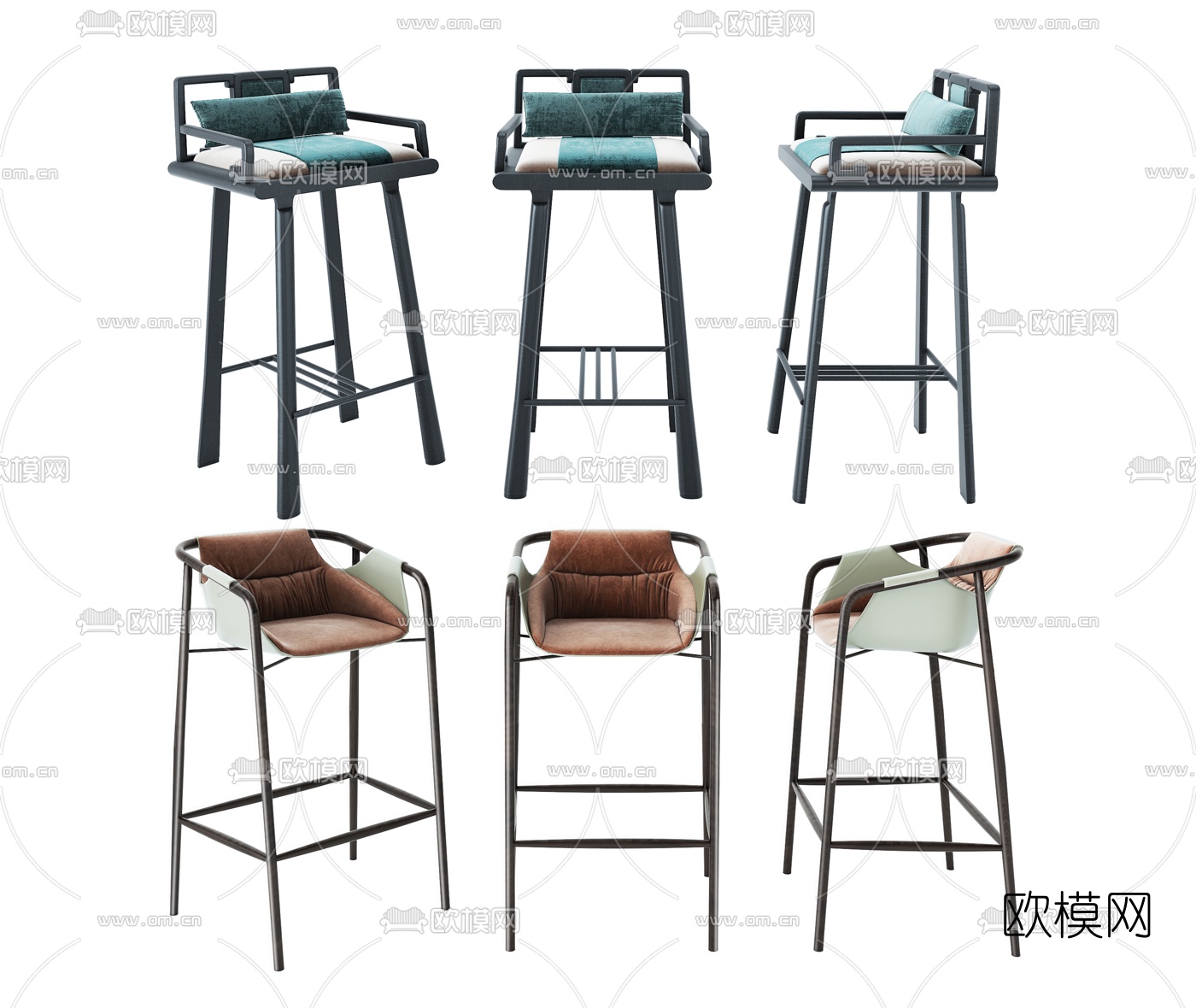 新中式实木吧椅3d模型下载（渲染图1）