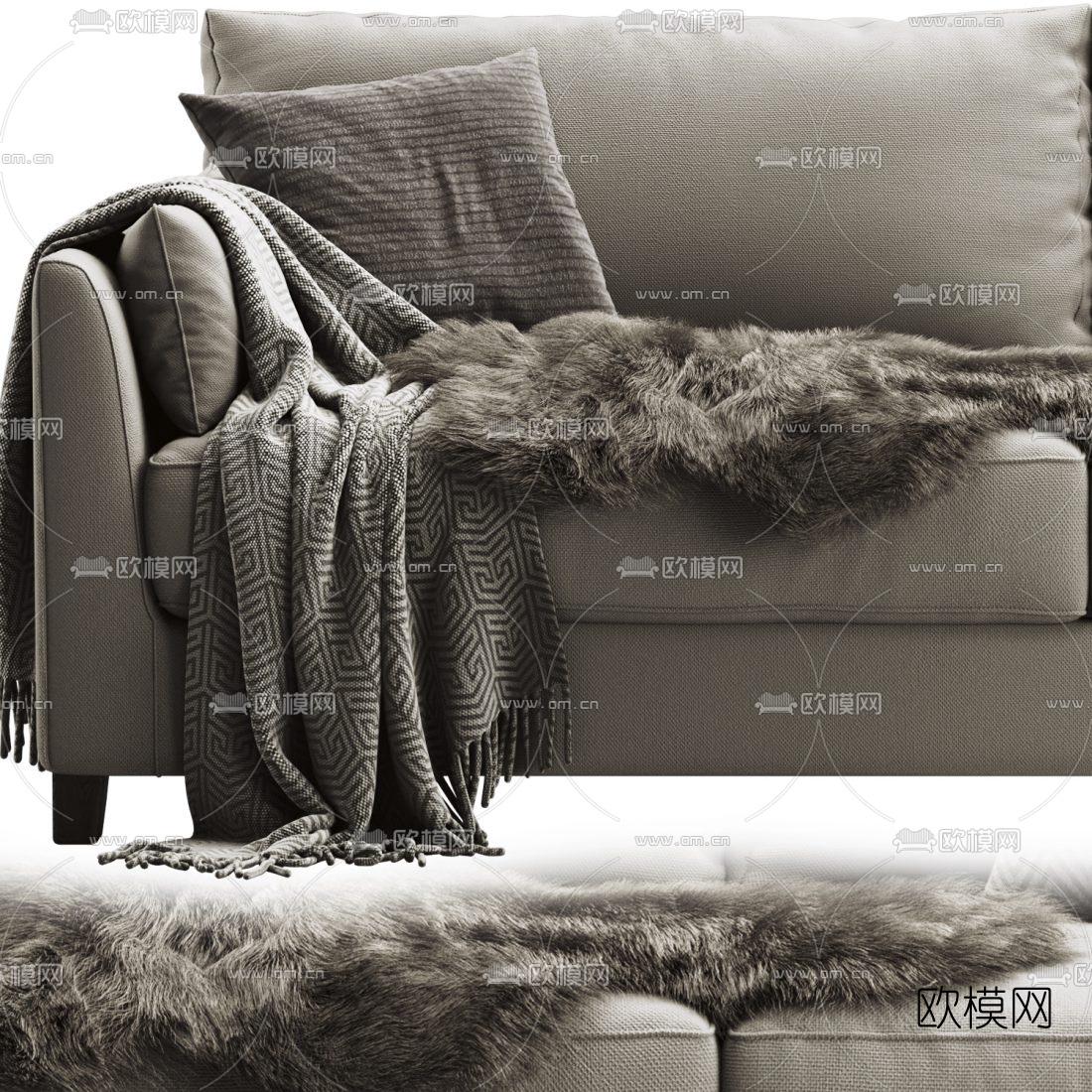 现代布艺双人沙发3d模型下载（渲染图4）
