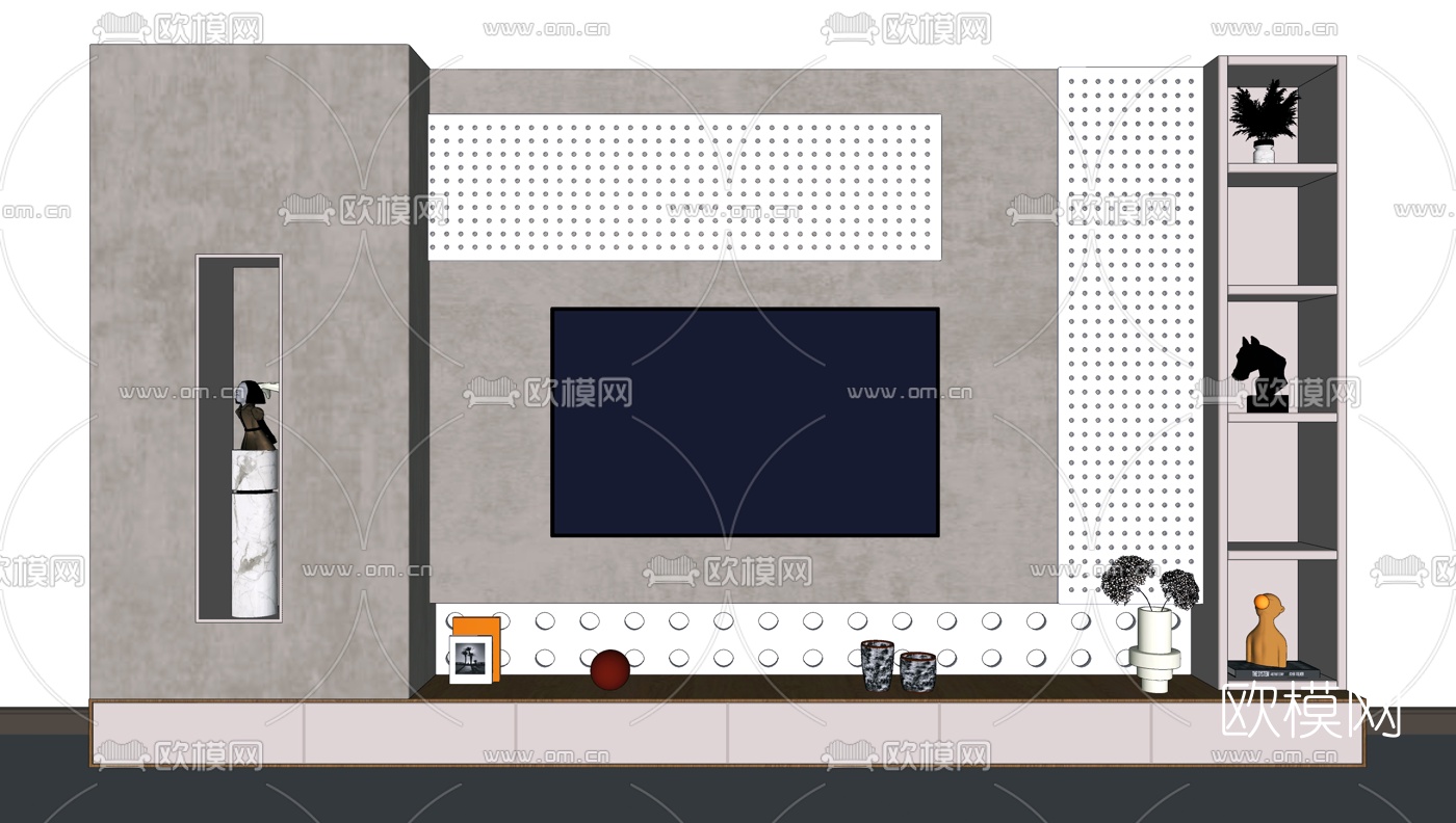现代电视背景墙su模型下载