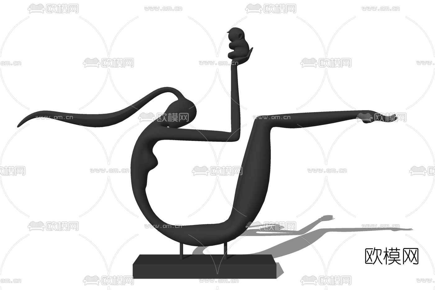 现代抽象人物雕塑摆件su模型