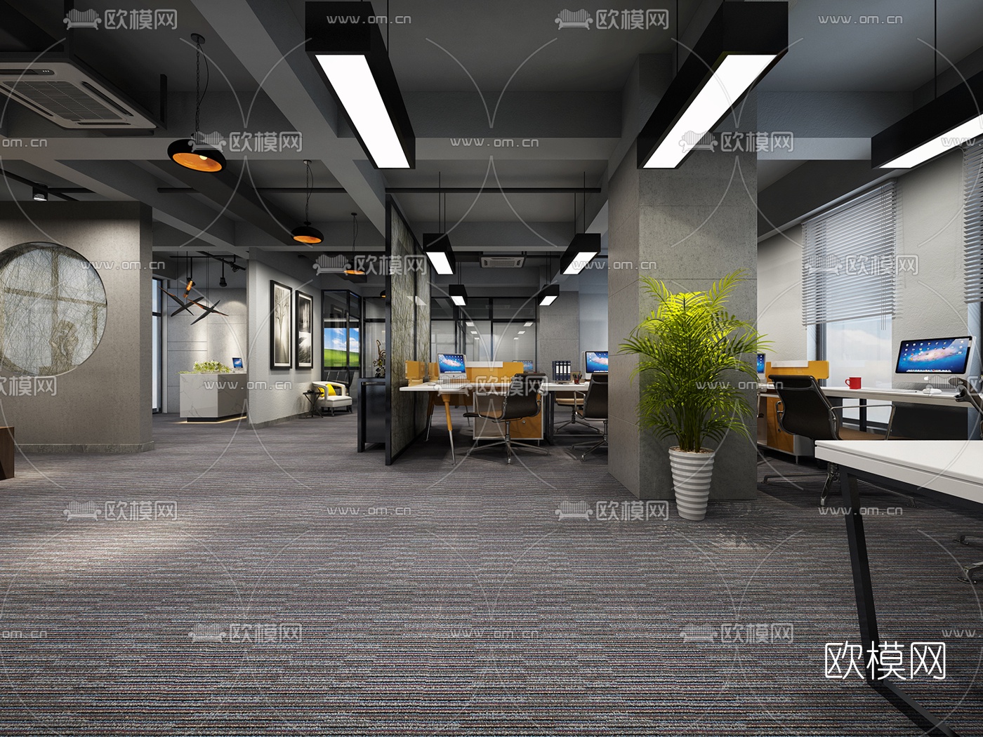 现代敞开式办公室免费3d模型下载