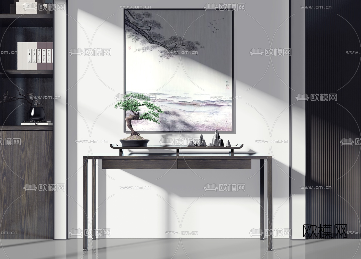 新中式实木玄关端景台3d模型
