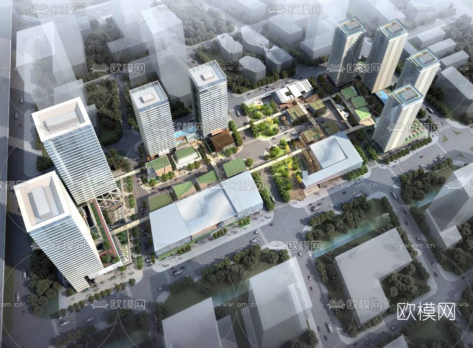 现代办公园区鸟瞰su模型下载（渲染图1）
