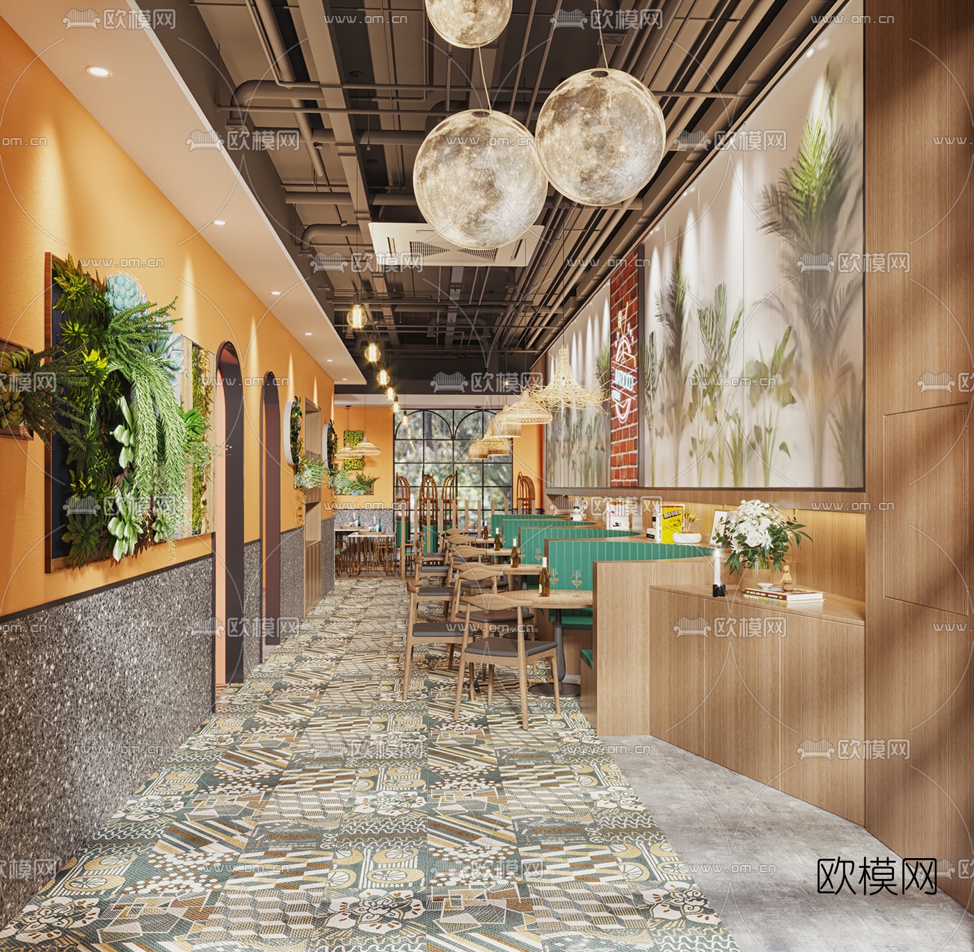 北欧休闲西餐厅3d模型下载（渲染图1）