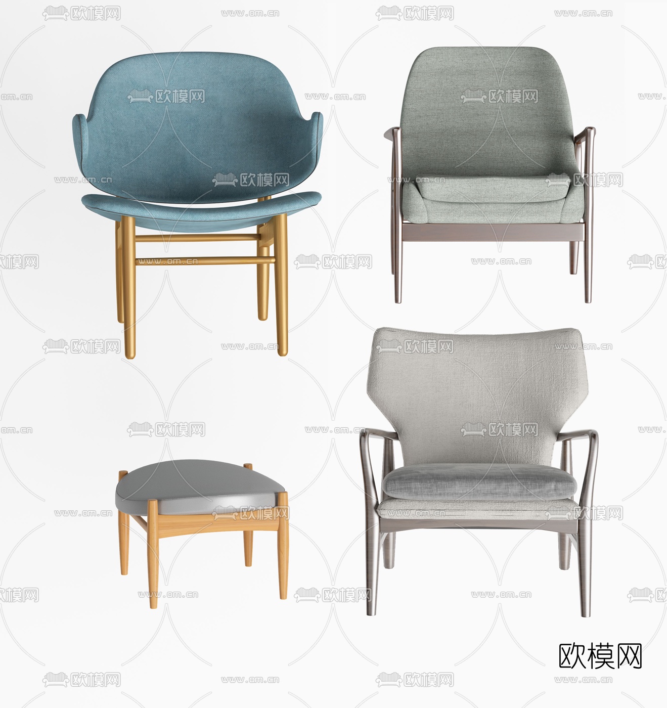 北欧靠背休闲椅3d模型