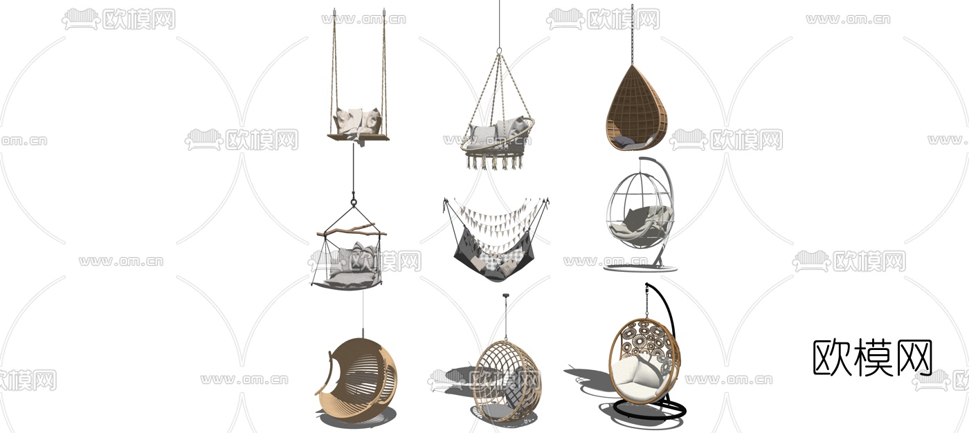 现代藤编吊椅su模型下载